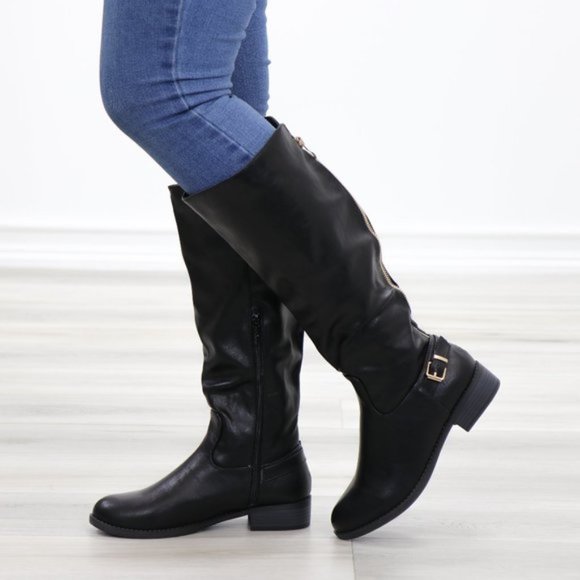 Shoes - Rider Chick Mid Calf Boots Gold Buckle & Zipper